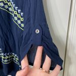Skies Are Blue NWOT  Anthropologie navy yellow‎ embroidered cuff sleeve blouse XS Photo 1