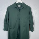 COS  Women 4 Emerald Green Shirt Dress Half Button Front Pockets Gathered Sleeve Photo 2
