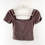 Babaton  Aritzia Contour Short Sleeve Square Neck Crop Tee Shirt Top Brown Small Photo 2