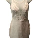 Lulus  Coquina White Bandage Mini Dress Sz. S Crochet Detail Low Back Knit Sexy Photo 2