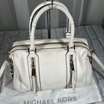 Michael Kors Julia Large Leather Satchel Cream Off White Gold Shoulder Bag Photo 4