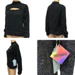 Sweet & Sinful Black Eyelash Knit Keyhole Front Mock Neck Sweater Womens Large Photo 1