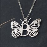 Letter B Initial Butterfly Necklace Silver Photo 4