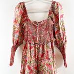 Farm Rio  Macaw Flight Smocked Cotton Long Sleeve Midi Dress Pink Red Small Photo 4