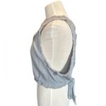 Free People  Large  Gauze Lace Crochet Tie Back Crop Top Gray High Neck Photo 1