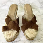 UGG  Margot Chestnut Brown Tan Leather Sherpa Shearling Lined Wedges Photo 1