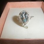 Womens Vintage Beautiful 14KT WHITE GOLD 2.17ct AQUAMARINE & DIAMOND RING SIZE 9 Blue Photo 2