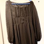 Small Black Ruched Bust Lantern, Sheer long Sleeves Swiss Dots, Knee High Dress. Photo 4