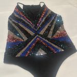 EXPRESS Women’s Sequin Embellished Black Bodysuit Sz M Medium Red Blue Gold Etc Photo 4