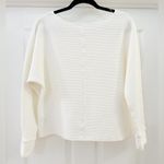 Pullover Ribbed Dolman Sleeve Drop Shoulder Long Sleeve Round Neck Top White Photo 3