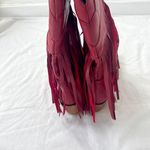 NEW Western Burgundy Red Faux Leather Fringe Mid Calf Cowboy Boots US 8.5 Photo 3