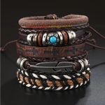 6 Pcs Set Vintage Style PU‎ Leather Stylish Bracelets with Retro Look Brown Photo 2