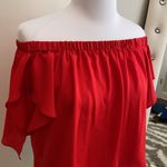 Amanda Uprichard Red Off Shoulder Flutter Sleeve Top Photo 4