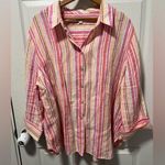 Chico's  100% Linen Shirt Womens Size 4 US 20 3/4 Sleeve Abalogne Shell Buttons Photo 0