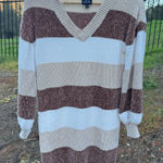 Derek Heart  Brown Beige White Stripes Sweater Dress Large Photo 0