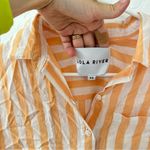 LOLA RIVER Orange White Striped Resort Casual Button Up Short Sleeve XS Photo 3