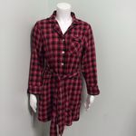 Lands' End  Womens Red Checkerboard Flannel Cotton Sleep Shirt Dress SMALL Photo 3
