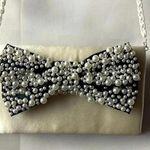 Nina NWT  SMALL SHOULDER PURSE CREAM WITH BLACK PEARL BEADED BOW DESIGN Photo 0