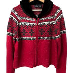 Sonoma Womens Fair Isle Zip Cardigan Sweater Size L Faux Fur Cottage Holiday Photo 0