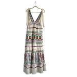 Farm Rio  Embroidered tiered maxi dress Linen Blend Sz M Coastal Boho Chic Artsy Photo 2