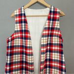 Vintage 70s Vest Plaid Open Front Women Lined Pockets Handmade‎ Red Blue White Size M Photo 2