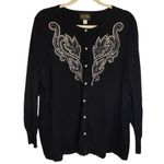 Bob Mackie  Sweater women's Size 1X Cardigan Pearl Buttons Beaded Black Photo 1