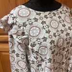 Loft Medallion Print Ruffle Shoulder Bubble Hem Long Sleeve Blouse Top Size XL Photo 3