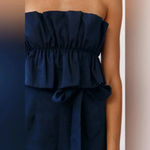 Saints + Secrets Ruffle 100% Linen Strapless Jumpsuit Navy S Photo 1