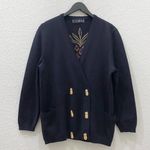 Vintage ESCADA Black Double Breasted Embroidered Back Cardigan Sweater Size 40 Photo 2