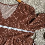 🦋 Brown White Polka Dot Ruffle Long Sleeve Baloon Sleeve Mini Dress Fall XL Photo 4