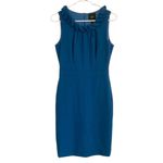 J.Crew  Suiting Wool Blend Ruffle Neck Sheath Dress, Blue Size 0 Photo 0