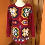 Vintage 80s bright colorful artistic sweater Red Photo 2