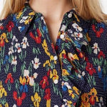 Tory Burch Navy Polka Dot Multicolor Iris Flowers & Pearlized Buttons Dress Photo 6