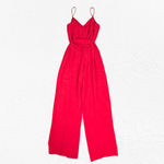 Dress the Population Red Rouge Stevie V Neck Wide Leg Belt Jumpsuit Size Medium Photo 15