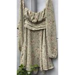 Blush  & Day Women’s sz Large Green Cream Dress Pink Floral design Tie Photo 2