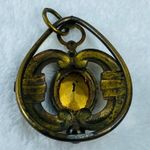 Pendant for Necklace Brass Gold Color Oval Center Stone Purple Color Aged Patina Photo 2