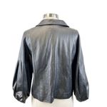 St. John  Leather Jacket Womens Large Pearlized‎ Steel Gray Quiet Luxury Old Money Photo 4