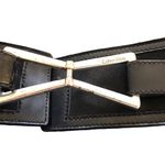 Calvin Klein  Wide Leather/Suede Belt Black Silver Logo Medallion 2.75”W Sz. XL Photo 3