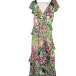 Badgley Mischka Palm Print Ruffle Pink Green Maxi Dress Size 4 Photo 4