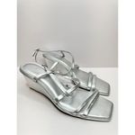 Caslon  Sandals Womens Size 11 Silver Leather Paola Open Square Toe Wedges Photo 3