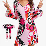 Women's Hippie Costume 1970s Disco Style Retro Fancy Halloween Costume Pink Size none Photo 0