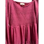 Altar'd State Altar’d State Women’s Vibrant Burgundy Babydoll Tiered Long Sleeve Dress Sparkle Photo 5