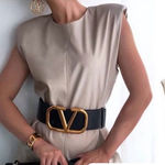 ZARA  Women’s Cream Faux Leather Dress Padded Shoulders Size S Photo 0