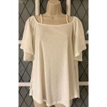 Very J  Women's Cream Ivory Cold Shoulder Pullover Oversized whimsy Blouse Size S Photo 2