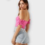 ASTR  The Label Corset Top Women's Small Pink Linen Sweetheart Neck Off Shoulder Photo 1