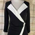 Venus wrap fitted work formal black dress with white trim Size XS Photo 3