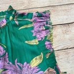 Green Floral Ruffle Neck Tie Front Sleeveless Blouse Top Women's Photo 1