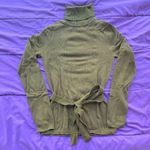 Sweet Romeo  Women’s Green Knit Ribbed Turtleneck Wrap Waist Long Sleeve Top Smal Photo 0