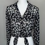 Aeropostale  Sheer Skull Long Sleeve Button Up Shirt Woman’s XS Black Heart Eyes Photo 0