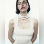 ZARA Ecru Sleeveless Cut Out Squared Neck Choker Tank Top Sz L Cotton Blend Photo 1